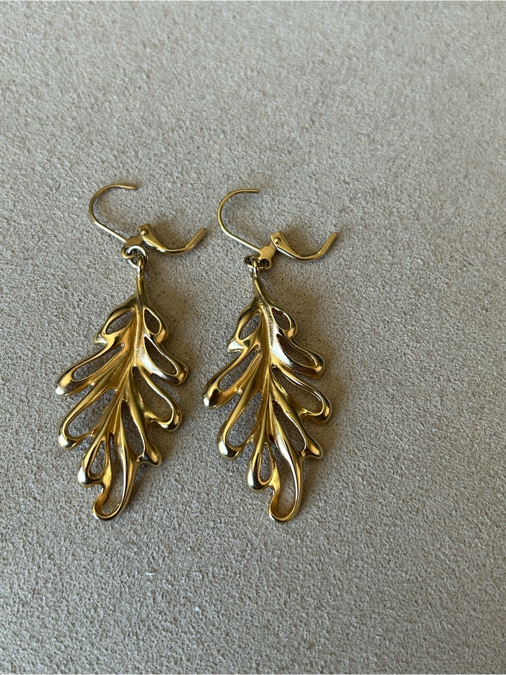 Gold toned Oak Leaf Dangle Earrings - 2”